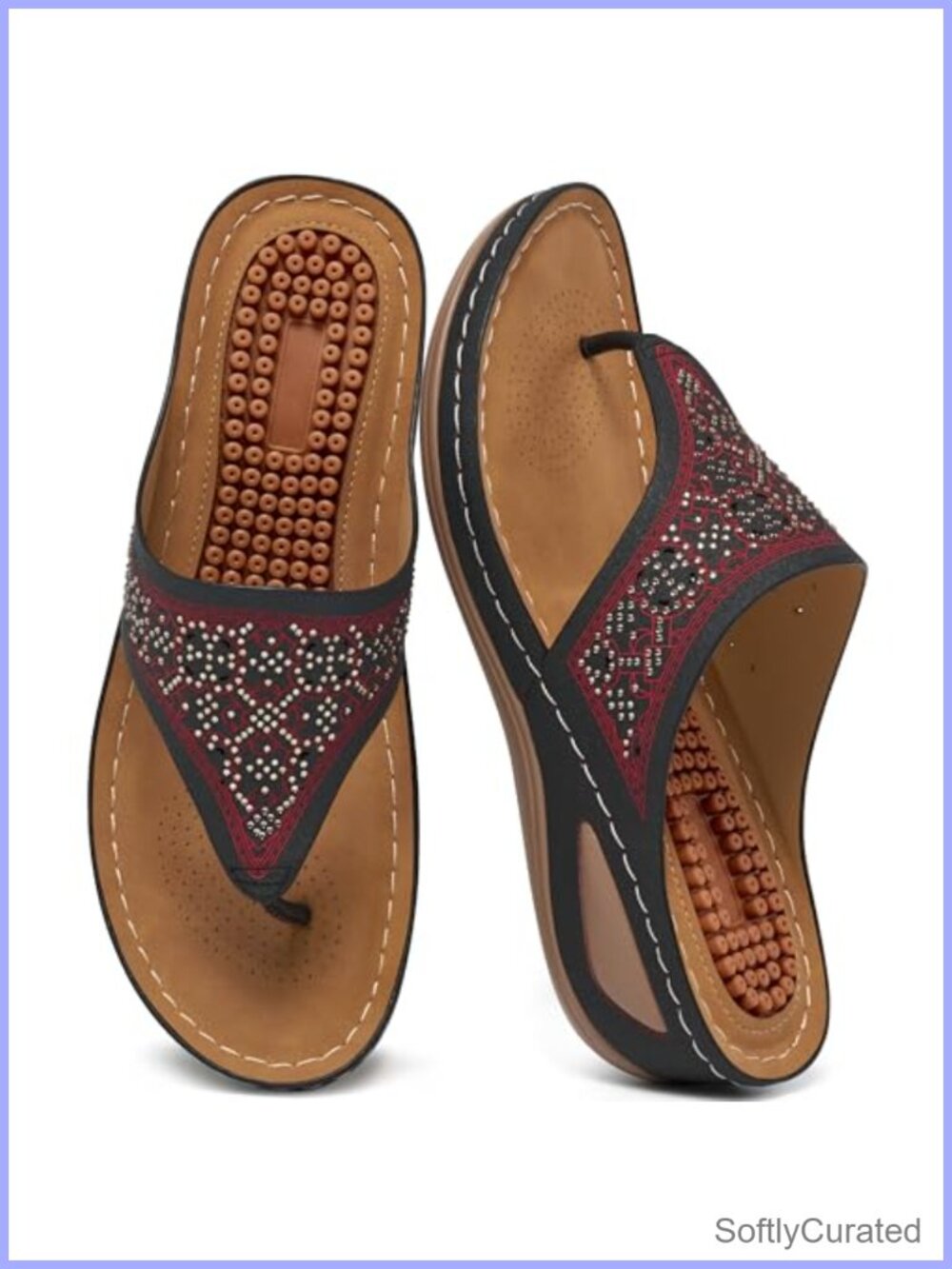 Wedge Flip Flop Sandals Women Memory Foam Rhinestone Comfortable Bohemian